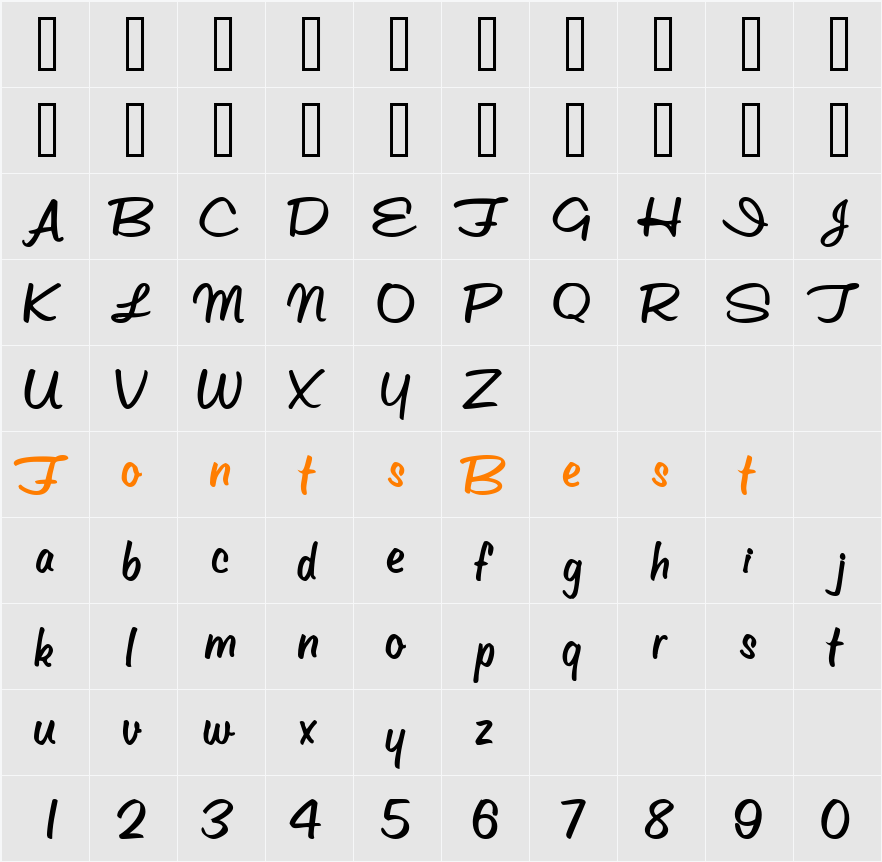 ObetteScriptSSK Character Map