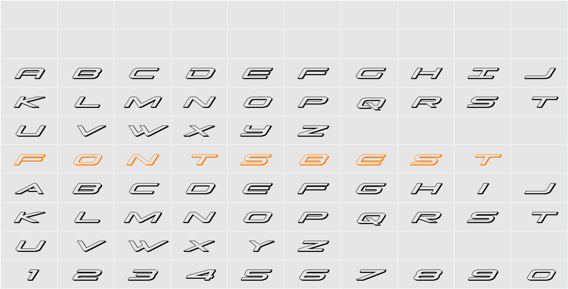 Grand Sport 3D Italic Character Map