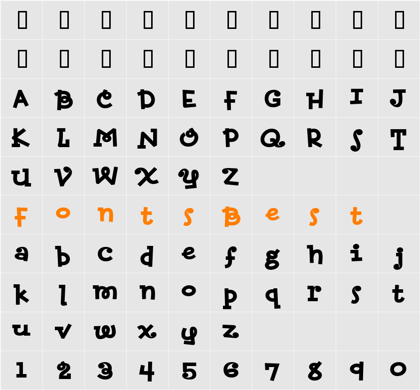 RetrofitBold Character Map