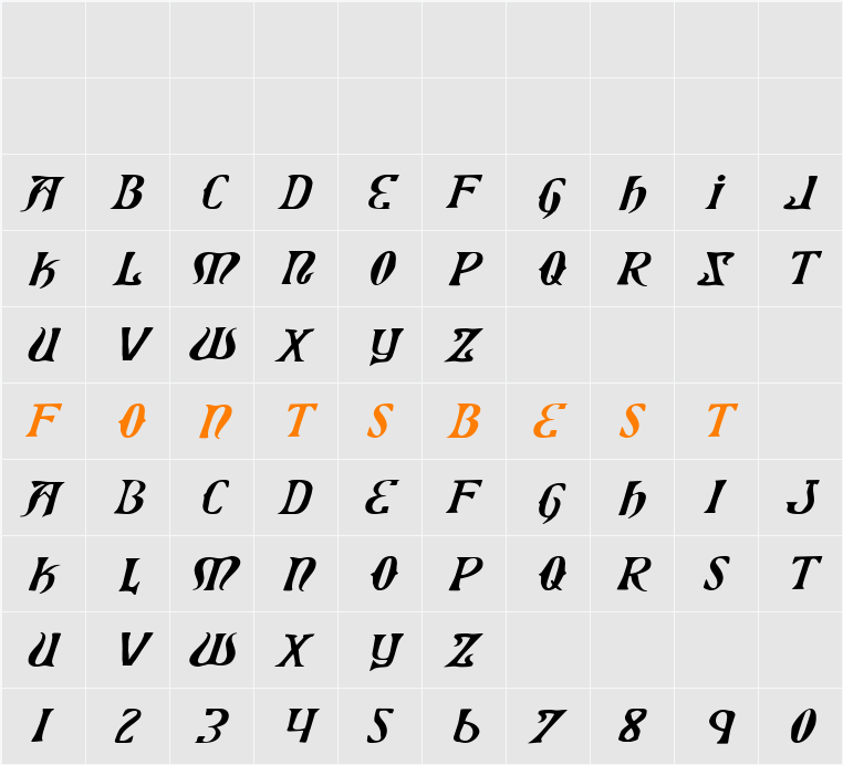 Xiphos Expanded Italic Character Map