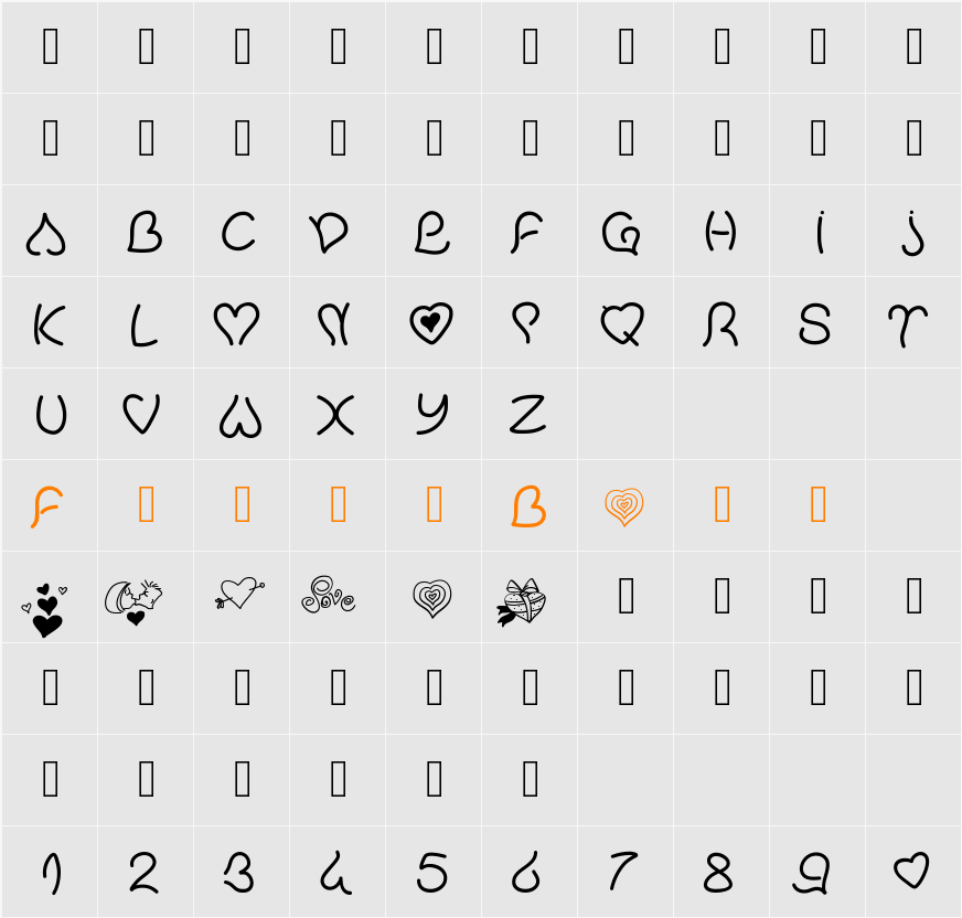 PWValentineLove Character Map