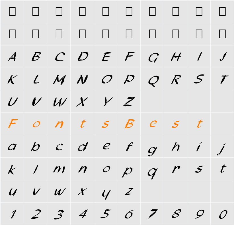 FZ HAND 21 MANGLED ITALIC Character Map
