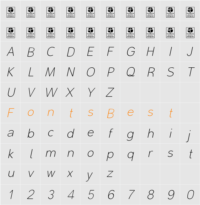 Malter Sans Thin Italic Demo Character Map