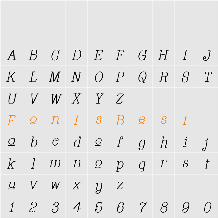 Whackadoo Upper Character Map
