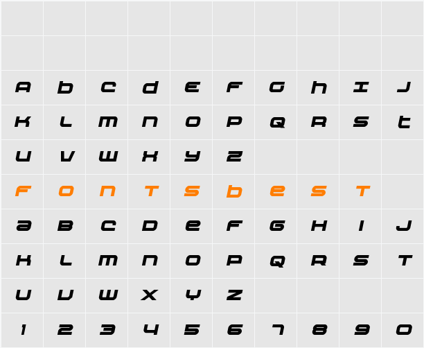 Nextwave Bold Italic Character Map