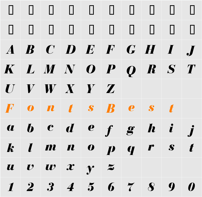 BodoniRecutBlackSSK Character Map