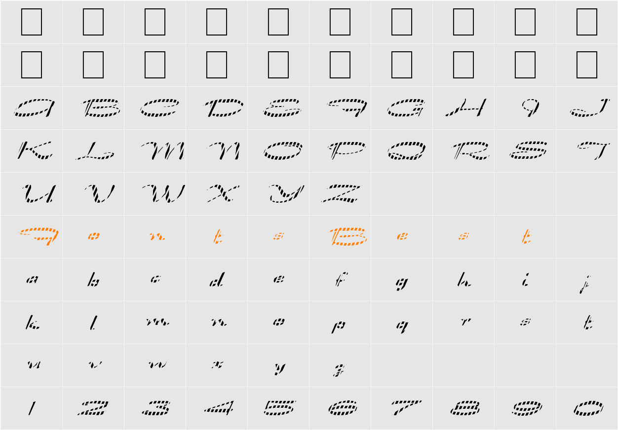 FZ JAZZY 30 STRIPED ITALIC Character Map