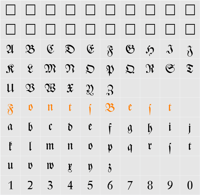ZenithFraktur DB Character Map