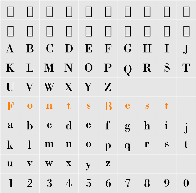 Bodoni BT Character Map