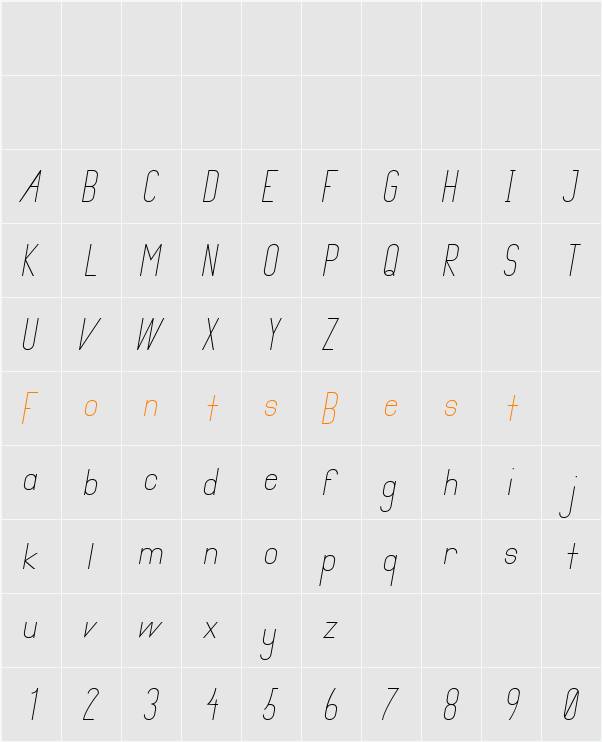 Primadona Italic Character Map
