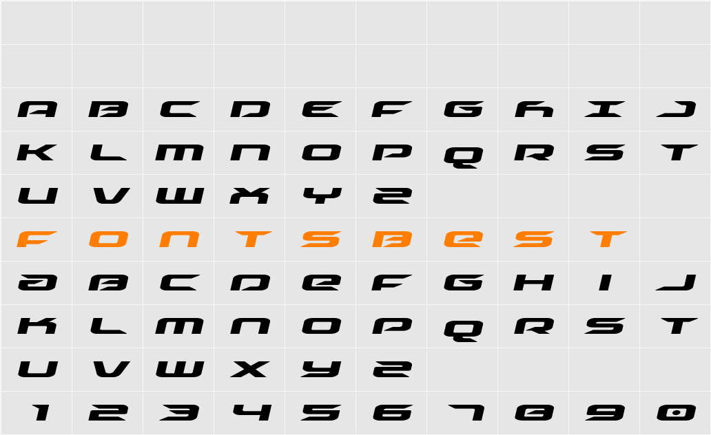 Drive Expanded Italic Character Map
