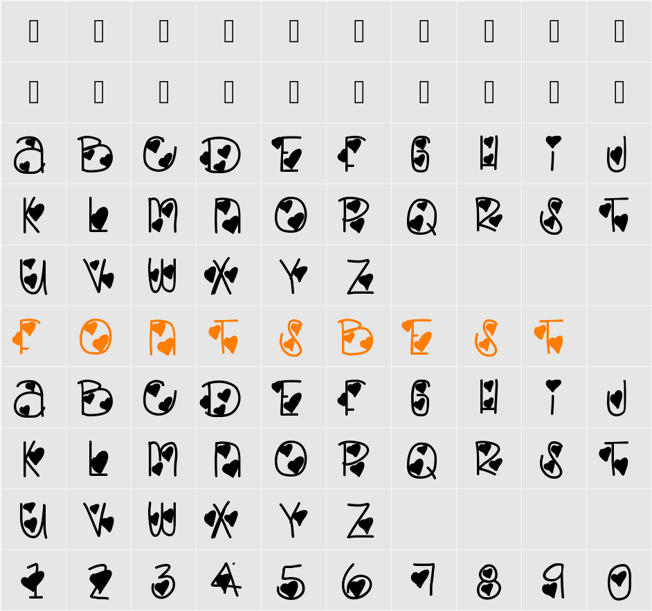 LovelyBitch Character Map