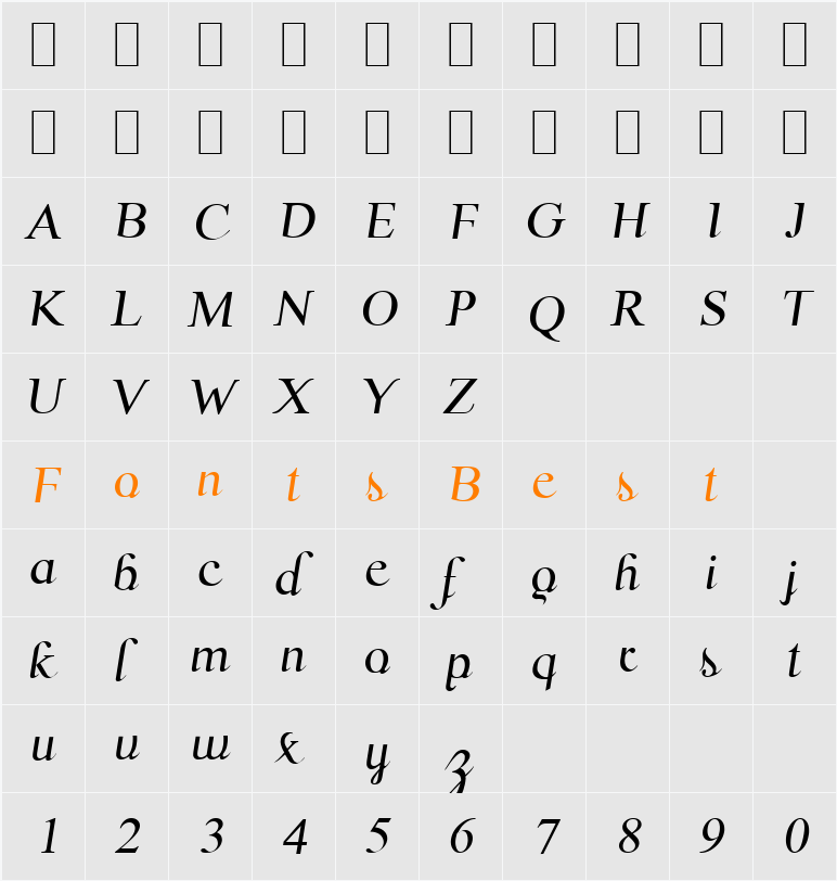 Scrypticali Italic Character Map