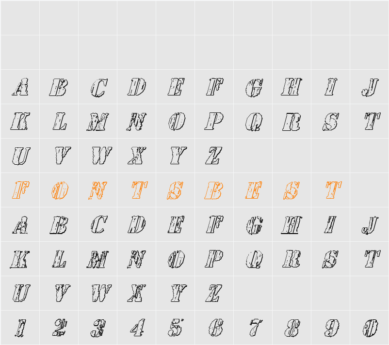 Wetworks 3D Italic Character Map