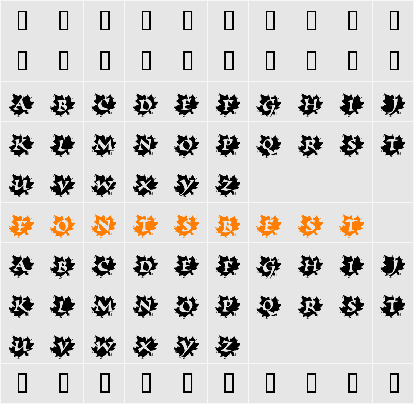 KR Leafy Alpha Character Map