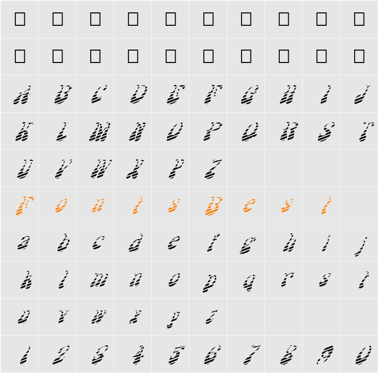 FZ JAZZY 17 STRIPED ITALIC Character Map