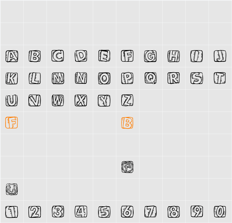 WoodcuttedCaps Character Map