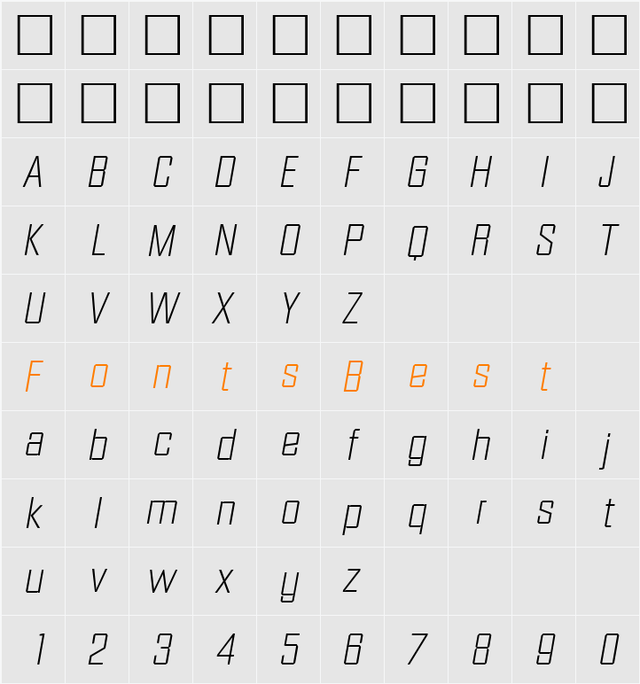 Diamante-XlightIta Character Map