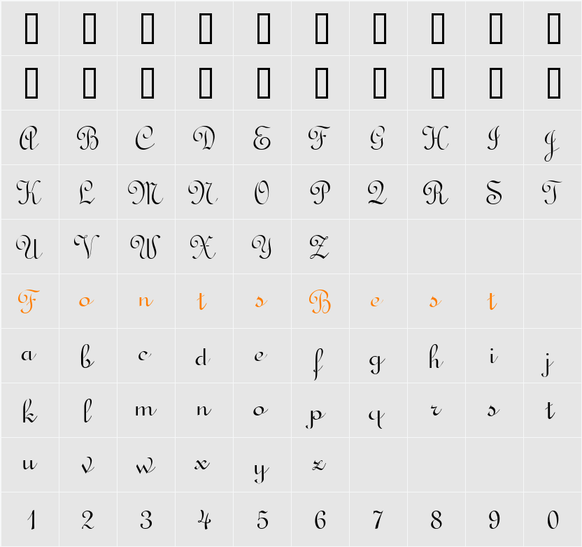 Typo Upright Character Map