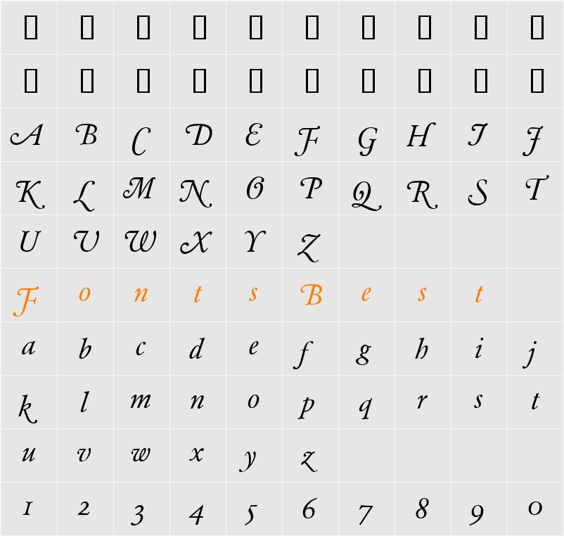 GarondHandDB Character Map