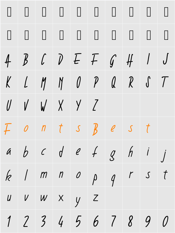 PWNarrow Character Map