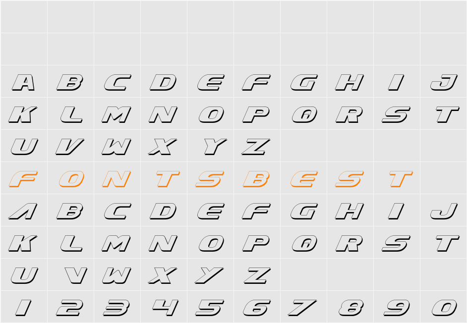 Xcelsion Shadow Italic Character Map