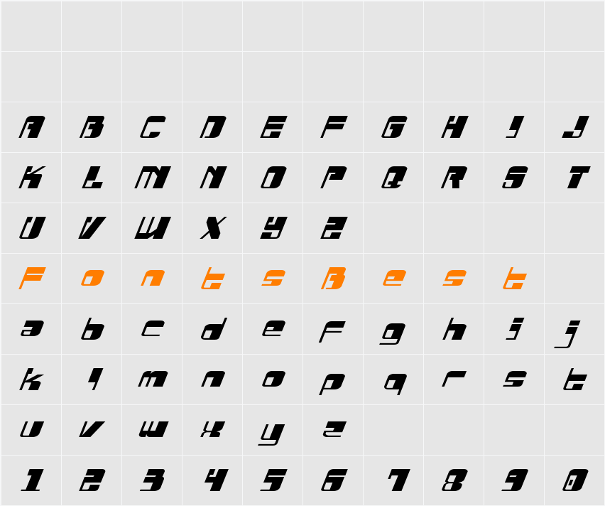 Drosselmeyer Expanded Italic Character Map