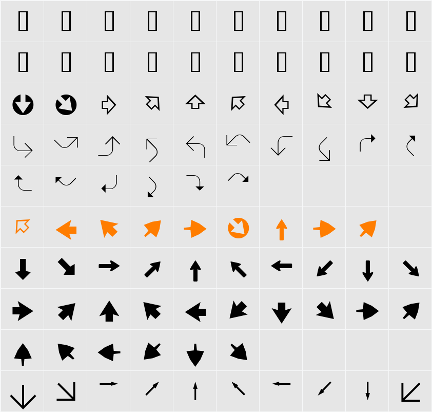 XIngyArrowsTwo Character Map