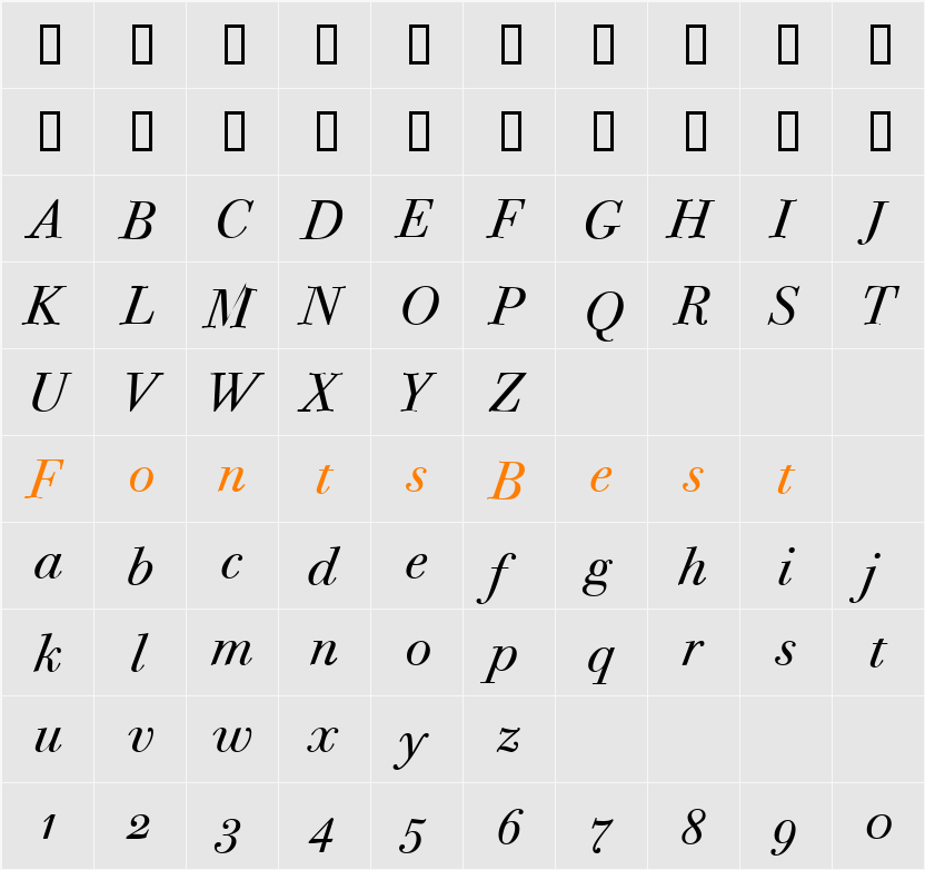 Bodoni Twelve OS ITC TT Character Map