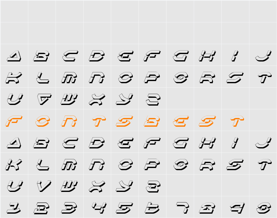Oberon Deux Shadow Italic Character Map