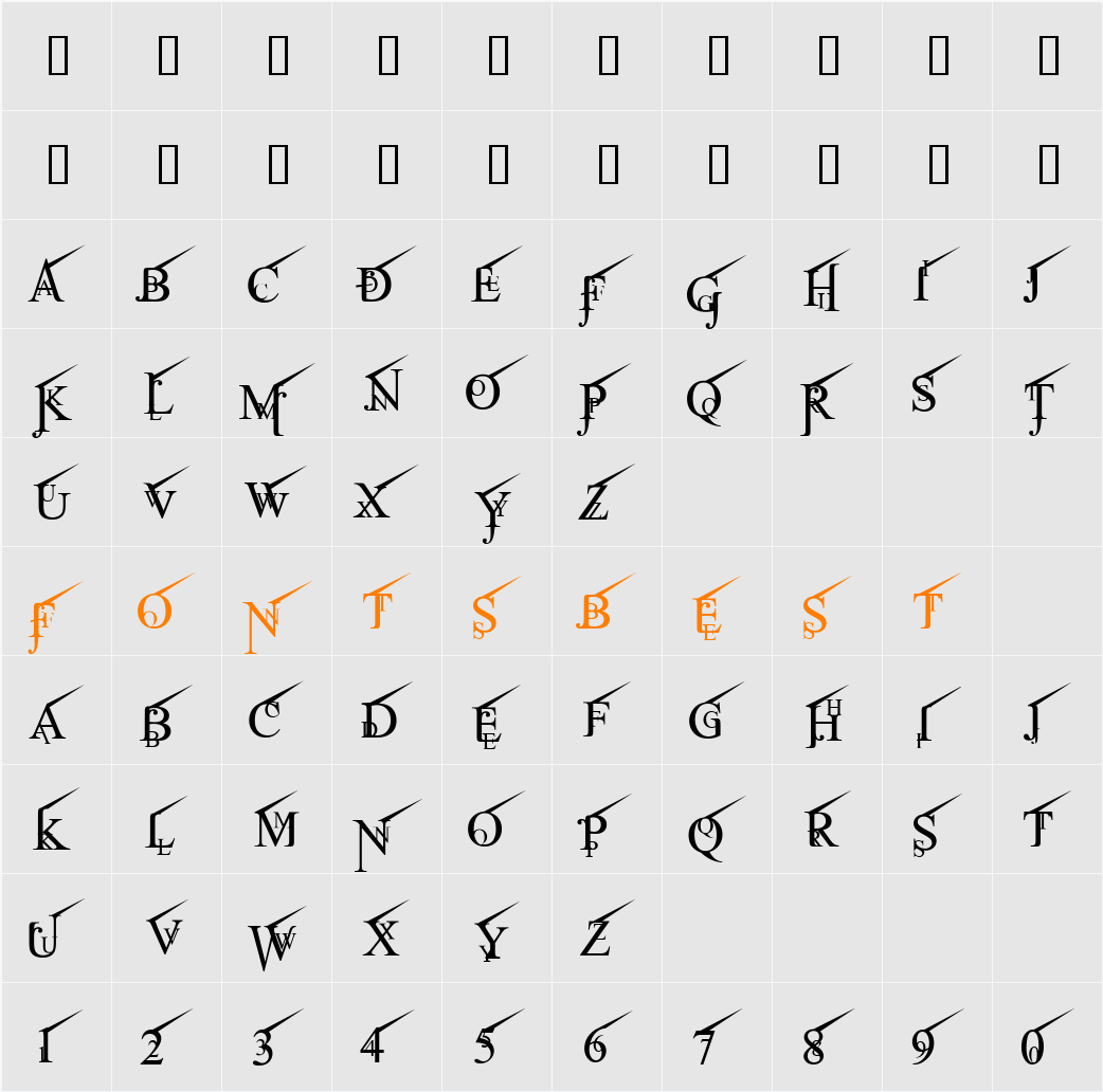 Jean Splice UpRite Character Map