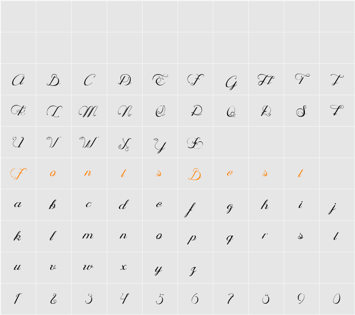Ophélia Script Light Character Map