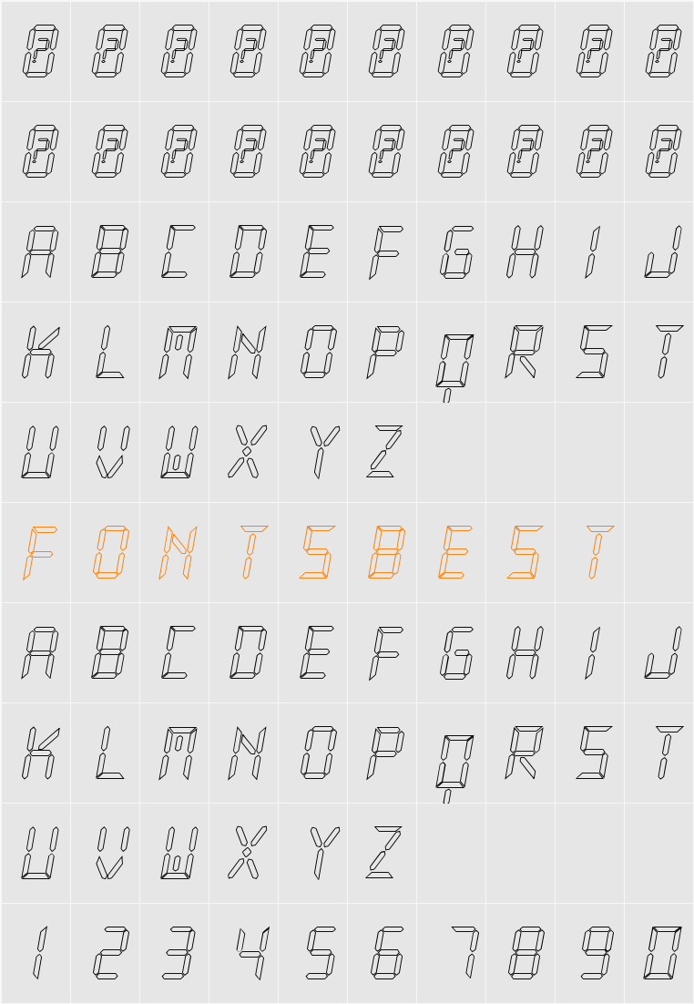 New X Digital tfb Hollow Character Map