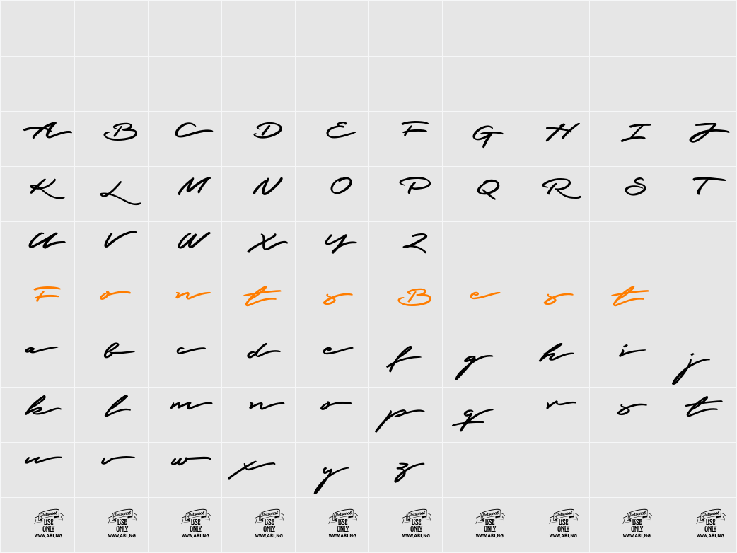 Graced Script PERSONAL USE Character Map