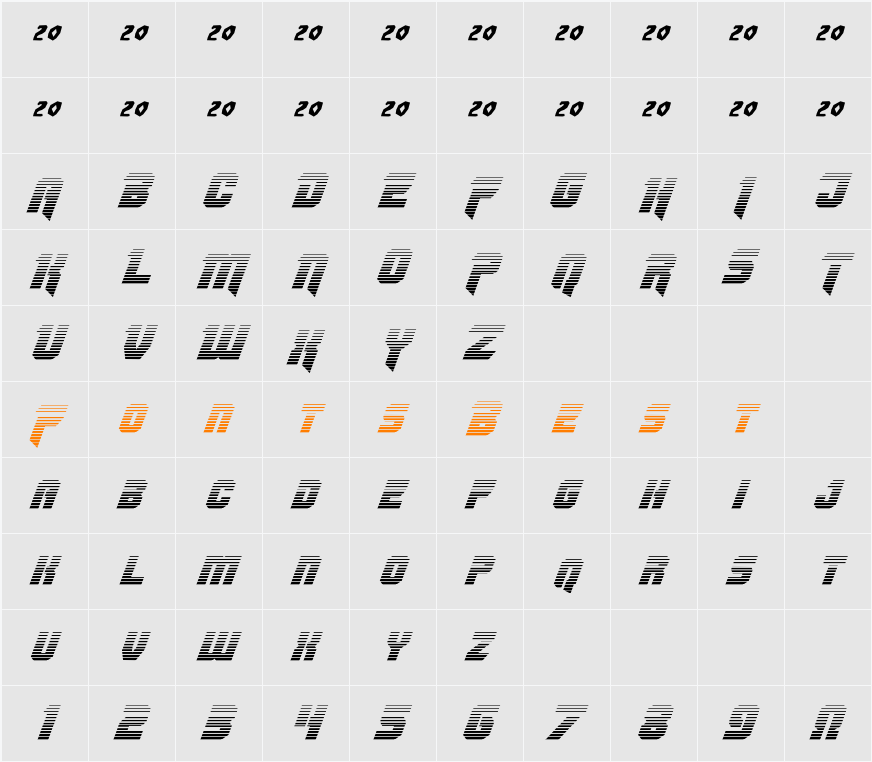OmegaForce Gradient Italic Character Map
