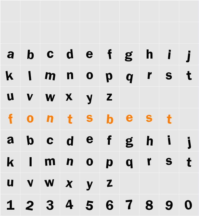 DdaftT-lowercase Character Map