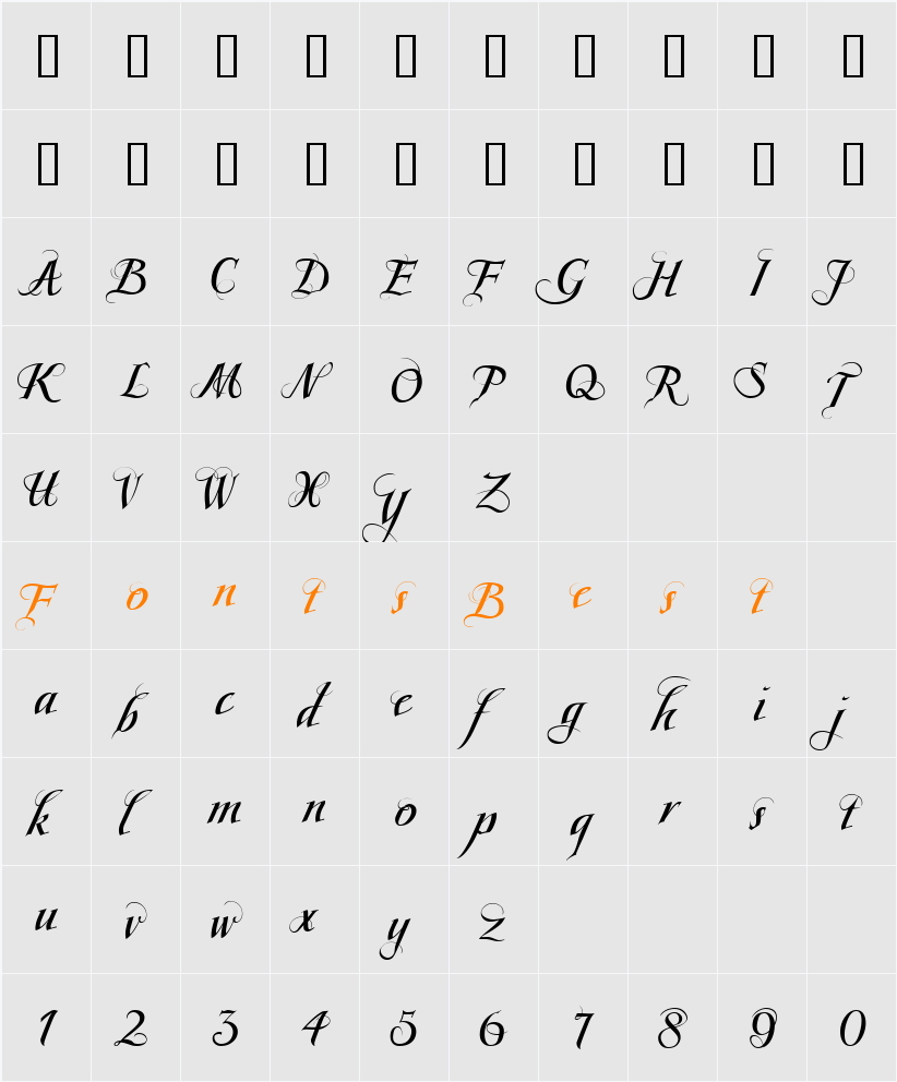 ScriptissimoForteSwirlsMiddle Character Map