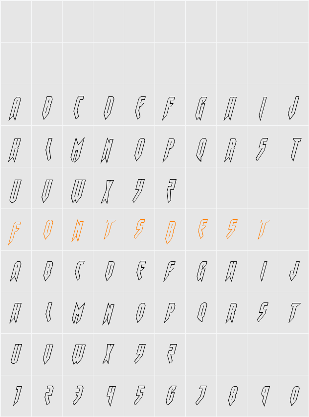 Opus Magnus Outline Condensed Italic Character Map