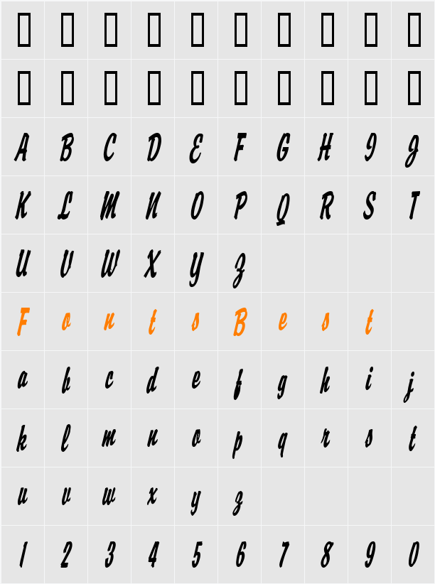 Brisk D Thin Character Map