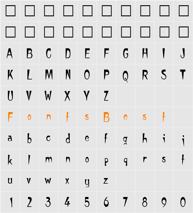 TempuraNarrow Character Map