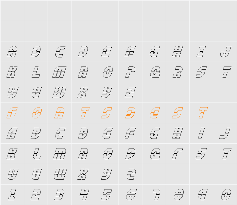 Rebel Command 3D Italic Character Map