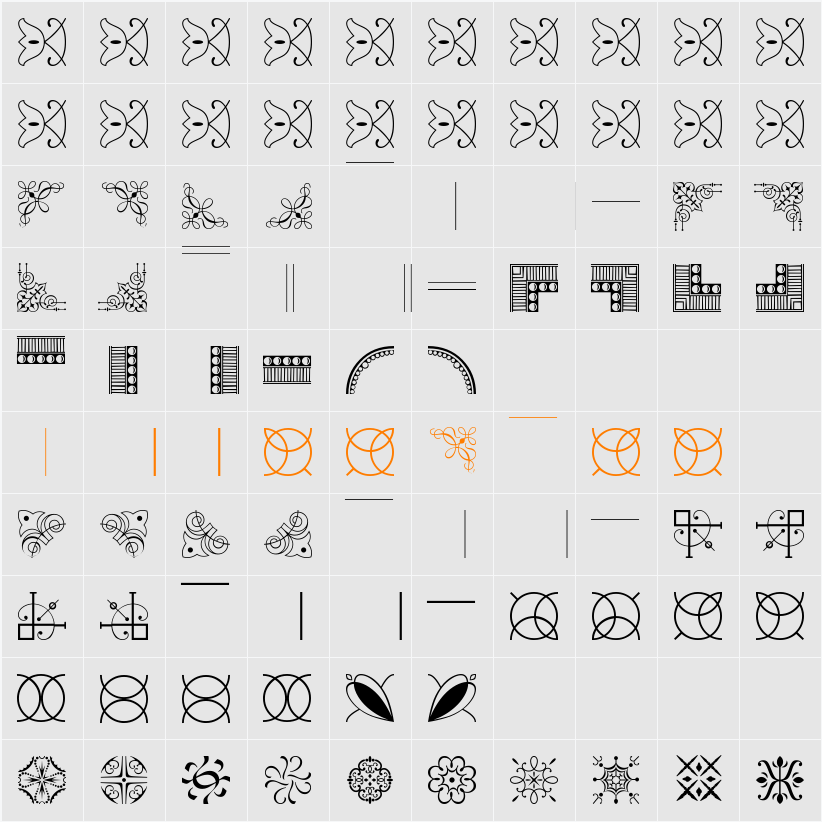 BorderfontClassicalsPlain Character Map