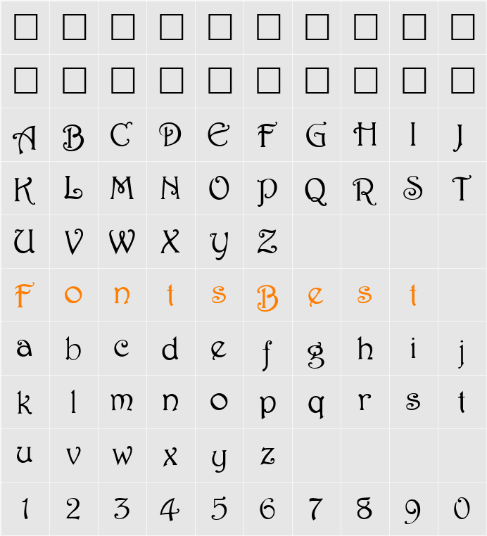 Sweetdream Character Map