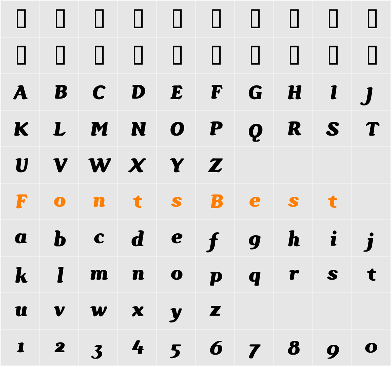 GopalHeavy Italic Character Map