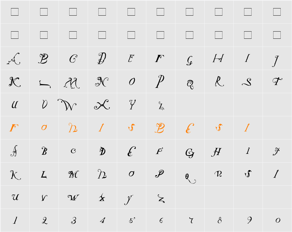 NotCaslonTwo Character Map