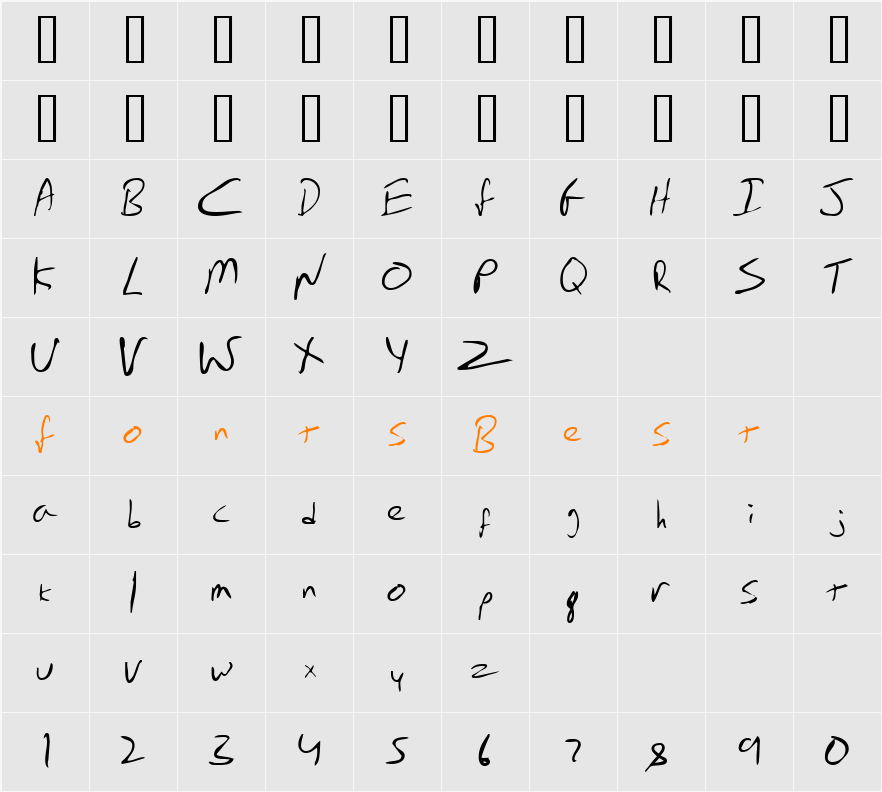 Emperors Scrawl Character Map