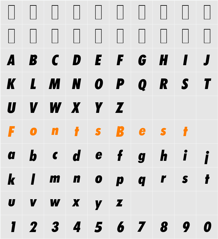 LimerickCdSerial-Xbold Character Map