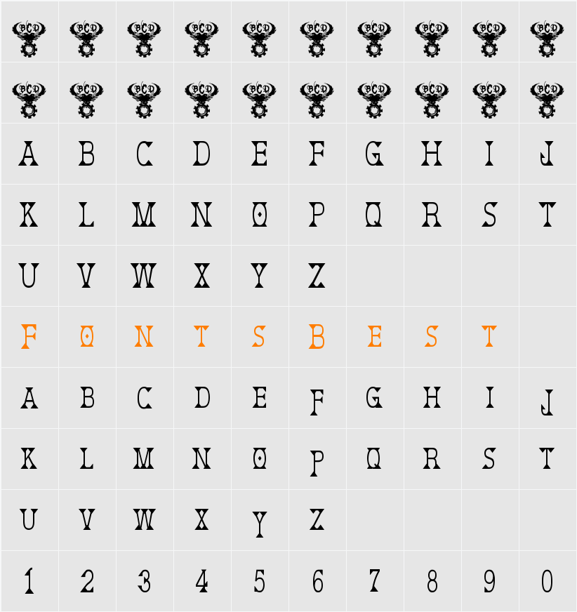 Deborah Condensed Character Map