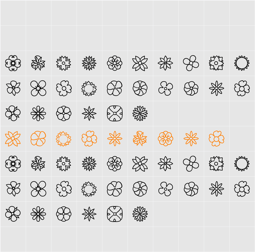 Flowers dots bats tfb Character Map