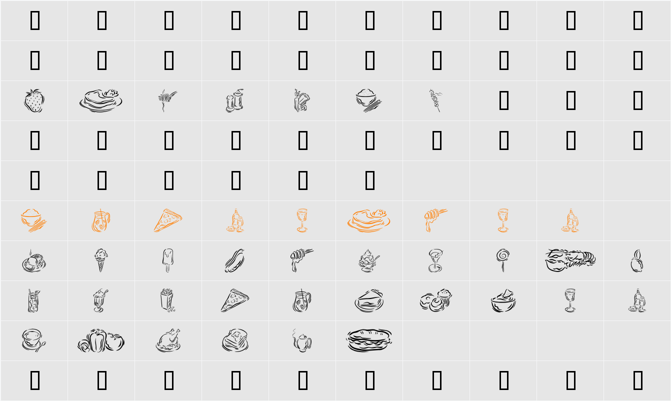 GE Stylized Foods Character Map